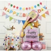 Kép 3/4 - Happy Birthday cheers pezsgős poharas talpas fólia lufi 114 cm