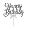 Kép 1/2 - Ezüst műanyag "Happy Birthday" beszúró tortadísz