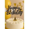 Kép 2/2 - Happy Birthday fekete torta beszúró arany munkagép dekorációval