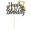 Kép 1/2 - Happy Birthday fekete torta beszúró arany munkagép dekorációval