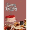 Kép 2/2 - Happy Birthday feliratú torta dekoráció, ezüst - 18 cm