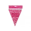 Kép 3/3 - Happy Birthday banner, zászlófüzér rózsaszín 3 m
