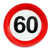 60-as sebességkorlátozó szülinapi party tányér 18 cm , 10 db  