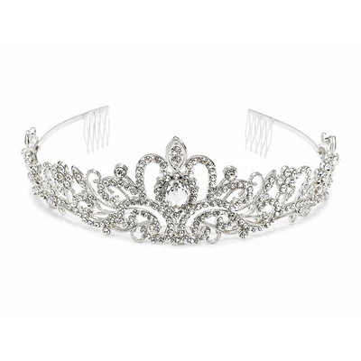 Ezüst strasszos tiara hajdísz – elegáns hercegnős fejdísz alkalmakra
