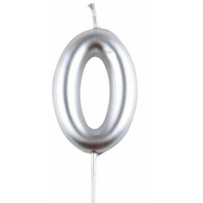 0-ás ezüst króm számgyertya, 6 cm