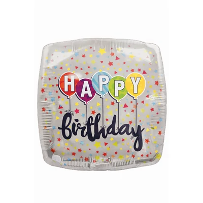 Színes lufis Happy Birthday fólia lufi 45 cm
