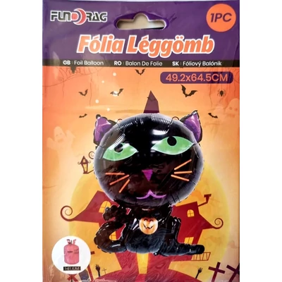 Halloween fekete macskás fólia lufi, 64,5 cm