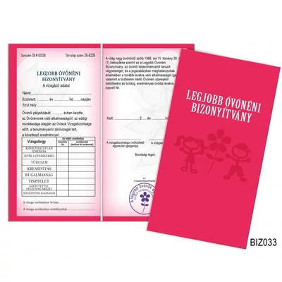 Vicces bizonyítvány, Legjobb Óvónéni bizonyítvány