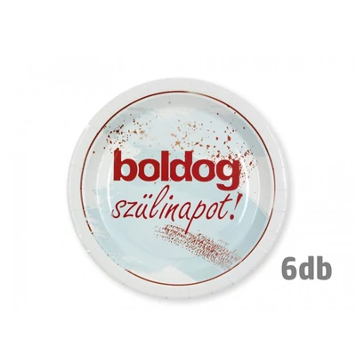 Boldog szülinapot papírtányér kék árnyalattal  6 db  22.5 cm 