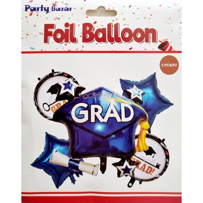 Ballagási fólia lufi szett, 5 db- kék