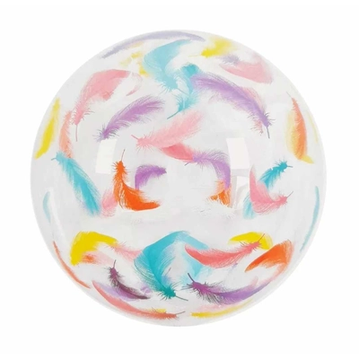 Színes tollas bubble lufi, 50 cm