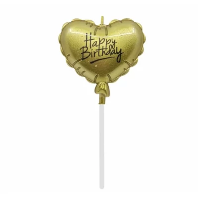 Szív gyertya arany, happy birthday felirattal