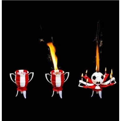 Zenélő gyertya focikupa szikraszökőkút piros,fehér 14 cm