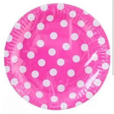 Pink , pöttyös  papír tányér 10 db -s