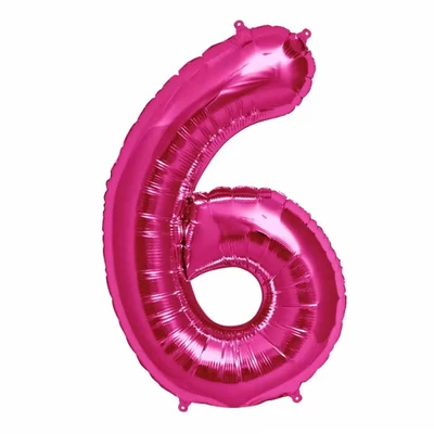 6-os, 110 cm-es szám formájú óriás  fólia lufi pink