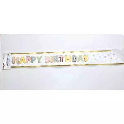 Happy birthday   felíratos vállszalag  pasztell színes ,arany kontúros 