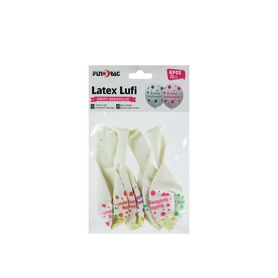 Fehér latex lufi, Boldog szülinapot felirattal. 4 db