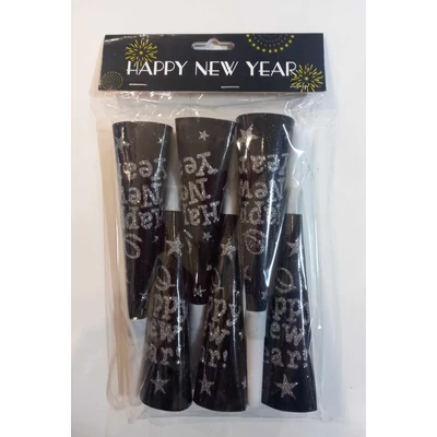 Happy New Year Szilveszteri duda fekete  -arany vagy ezüst felirattal  6 db 