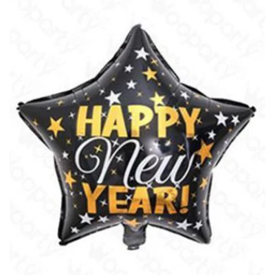 Happy  new year  fekete csillag fólia lufi 57 cm x 70 cm 