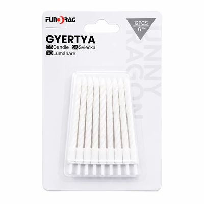 Fehér gyertya 12 db  - csillámporos dekorálással-