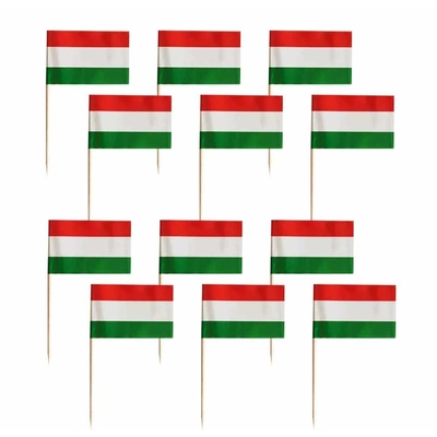 Piros-fehér-zöld zászló tortabeszúró,koktél és étel díszítő pálcika 12 db-os