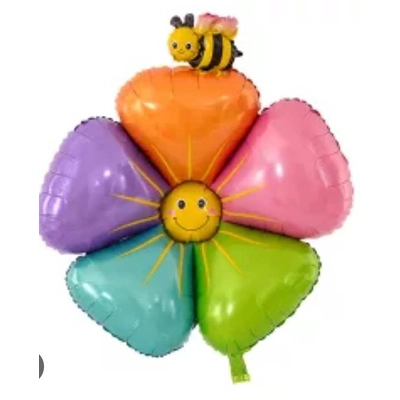 Színes virág méhecskével fólia lufi 107 cm 