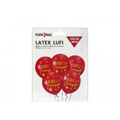 Piros Boldog Névnapot lufi, 5 db- 30 cm