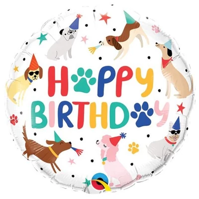 Happy Birthday kutyás, mancsos fólia lufi - 45 cm 