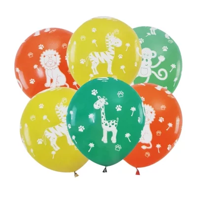 Szafari állat mintás latex lufi, 6 db - 30 cm 