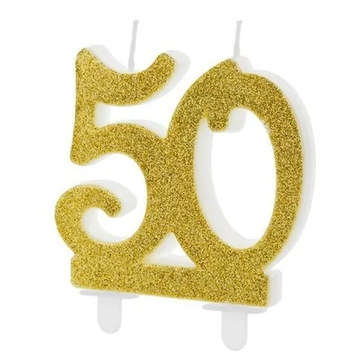 Arany glitteres 50. szülinapi tortagyertya