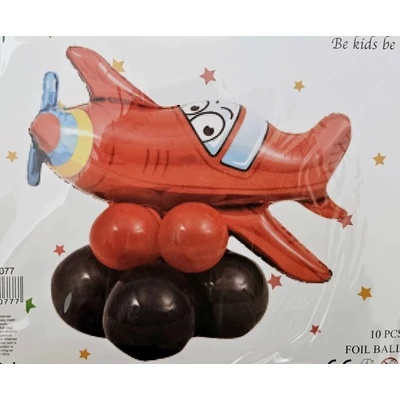 Repülő alakú  fólia lufi csomag,  9 db latex lufival 