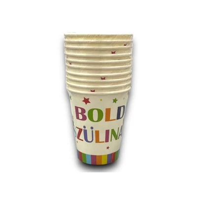 Boldog szülinapot ,színes felíratú csillaggal díszített papír pohár