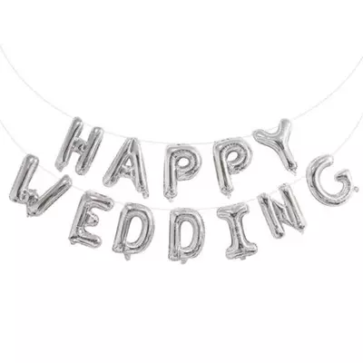 Happy wedding fólia lufi ezüst