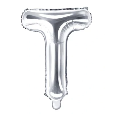 Ezüst T betű fólia lufi, 41 cm
