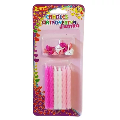 Rózsaszín, fehér, pink gyertya készlet 12 darabos
