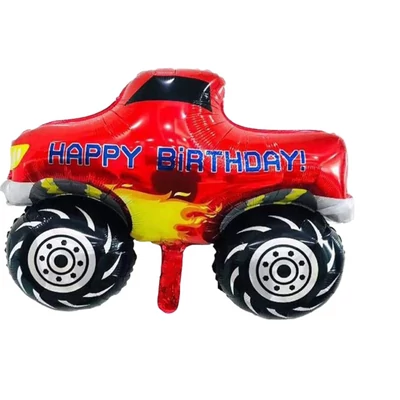 Happy Birthday piros terepjáró fólia lufi, 77 cm 