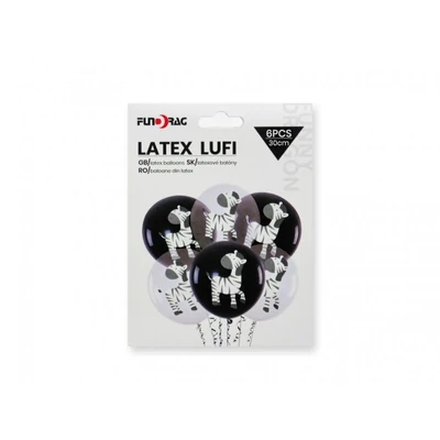 Zebra mintás latex lufi, 6 db 