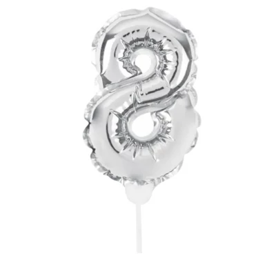 8-as Önfelfújós fólia szám pálcával ezüst 36 cm