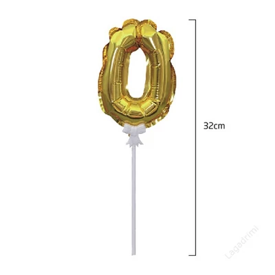 0-ás Önfelfújós fólia szám lufi pálcával, arany, 36 cm