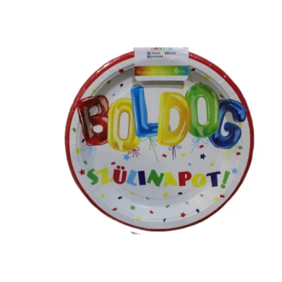 Boldog szülinapot színes  papírtányér 22,5 cm  6 db 