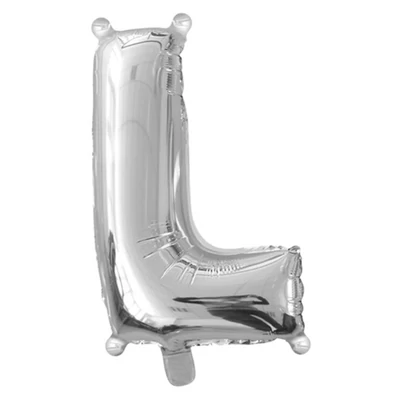 Ezüst L betű fólia lufi, 41 cm
