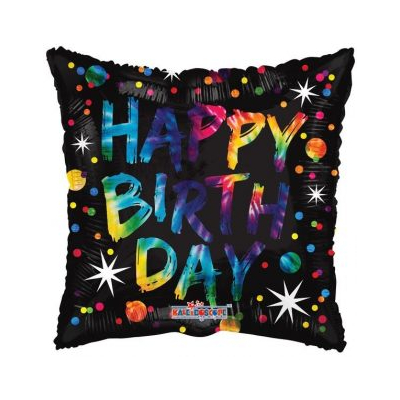 Happy Birthday fólia lufi szögletes színes 46 cm