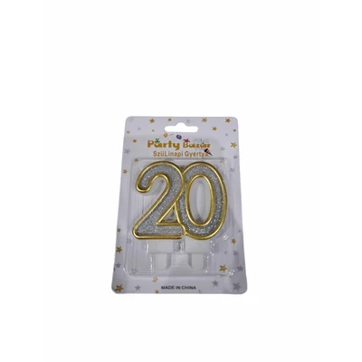 20-as számgyertya csillogó ezüst arany szegéllyel