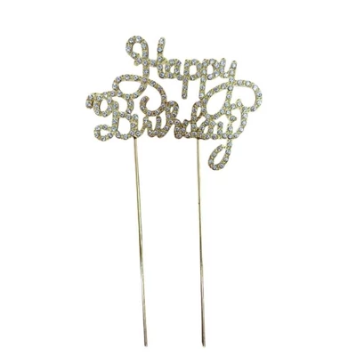 Happy Birthday arany strasszos torta beszúró