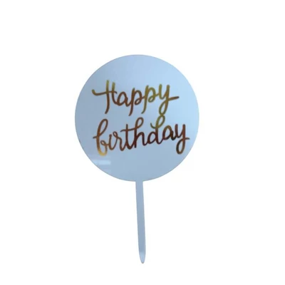 Happy Birthday, fehér kerek torta beszúró