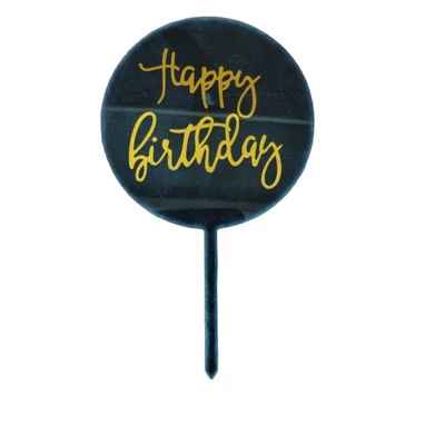 Happy Birthday, fekete kerek torta beszúró