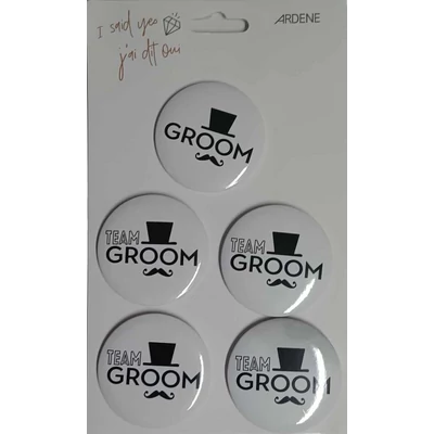 Team Groom  fehér kitűző - legénybúcsúra - 5 db 
