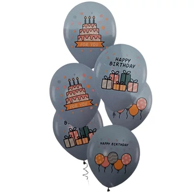 Happy Birthday 6 db  világoskék latex lufi csomag