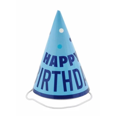 Papírcsákó Happy Birthday pöttyös kék , 16 cm