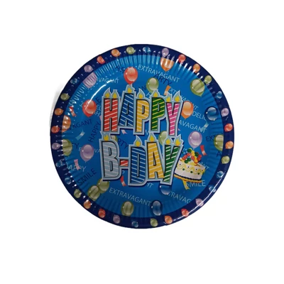Extravagant Happy Birthday kék színű díszes papírtányér